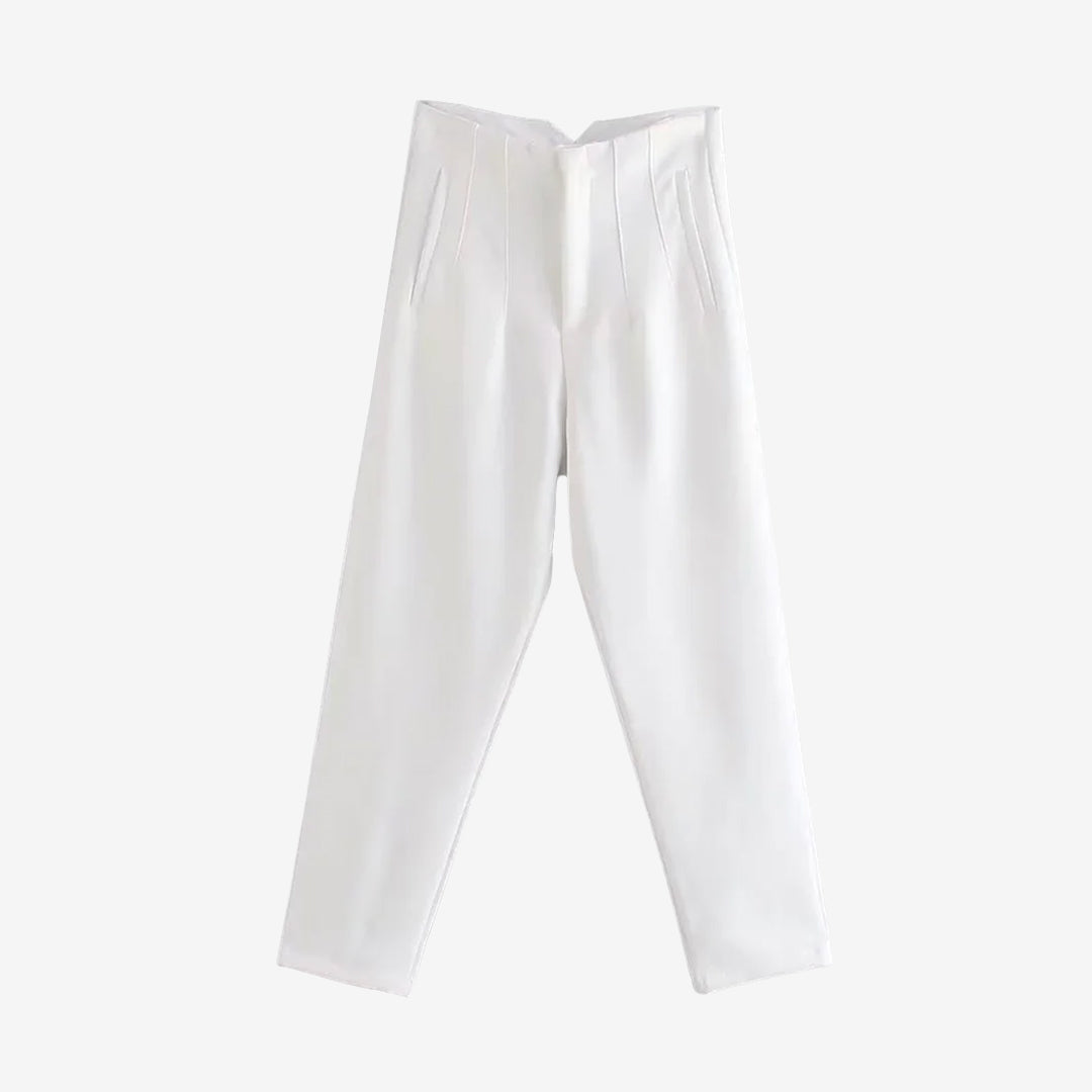 High Waist Trousers with Seam Detail and Zipper Fly